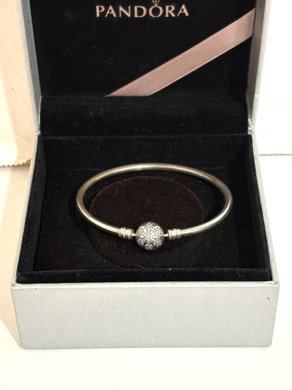 PANDORA Sterling Unique Snowflake Bangle Unique As You Are Flip Box EXCELLENT